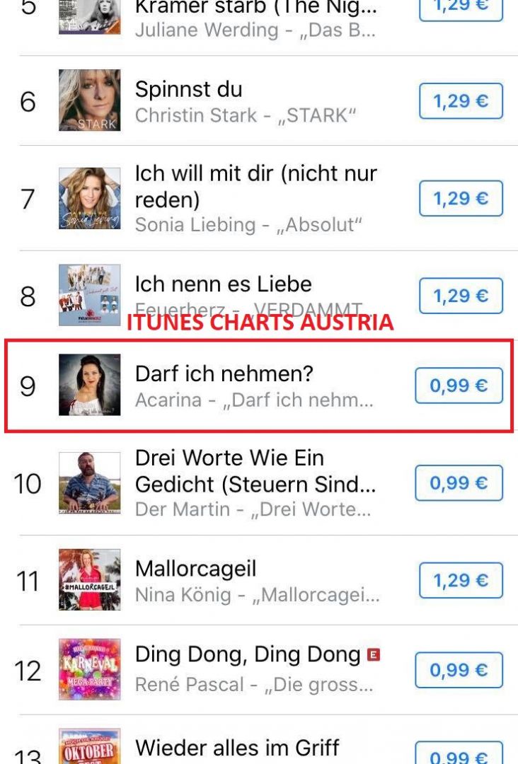 Neue Single "Darf ich nehmen?" I-Tunes Charts Platz 9